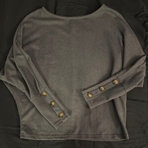 Gray Long Sleeve Top with Button Accents